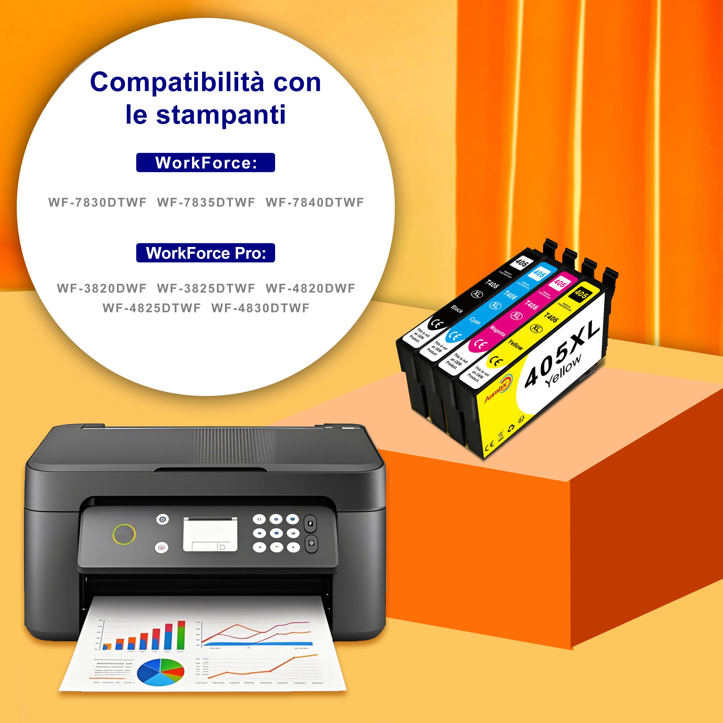 Aurotec Cartucce 405 405 XL Compatibili con Cartucce Epson 405 405 XL Multipack Compatibile con Epson WF 7310 WF7840 WF7830 WF7835 WF3820 WF3825 WF4830 WF4820 WF4825 (6-Pack)