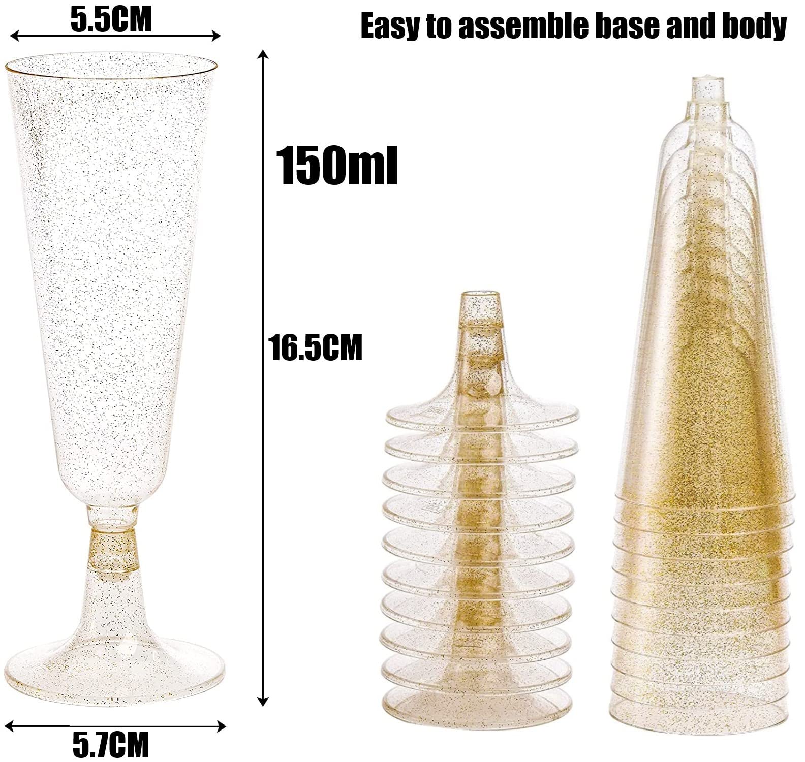 LATERN 50Pcs Gold Glitter Champagne Flutes - Image 4