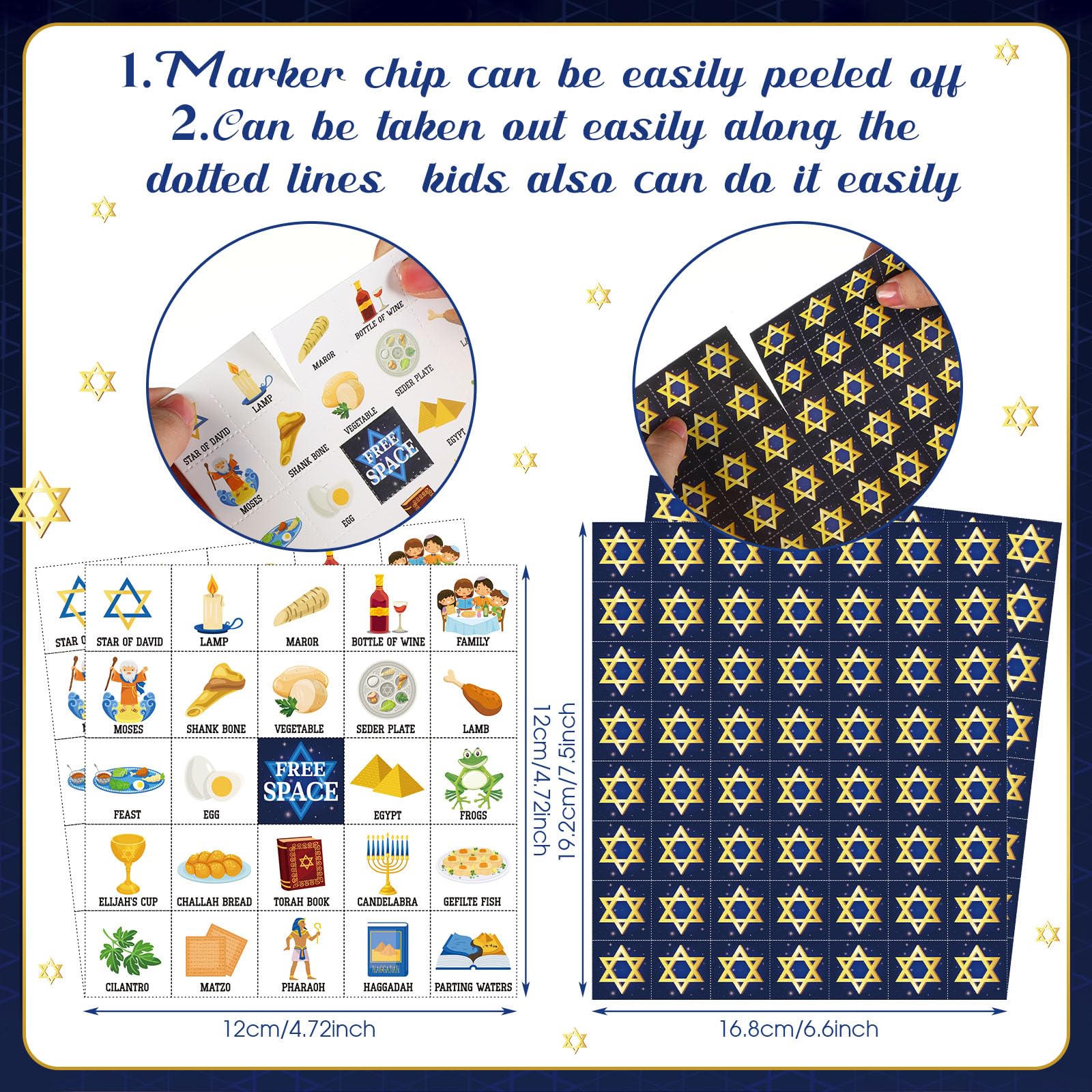 Liliful 35 giochi di bingo pasquale, 24 giocatori, carte da bingo pesach, seder ebraico, giochi per feste per bambini e adulti, attività in classe per famiglie, feste di compleanno, forniture (blu