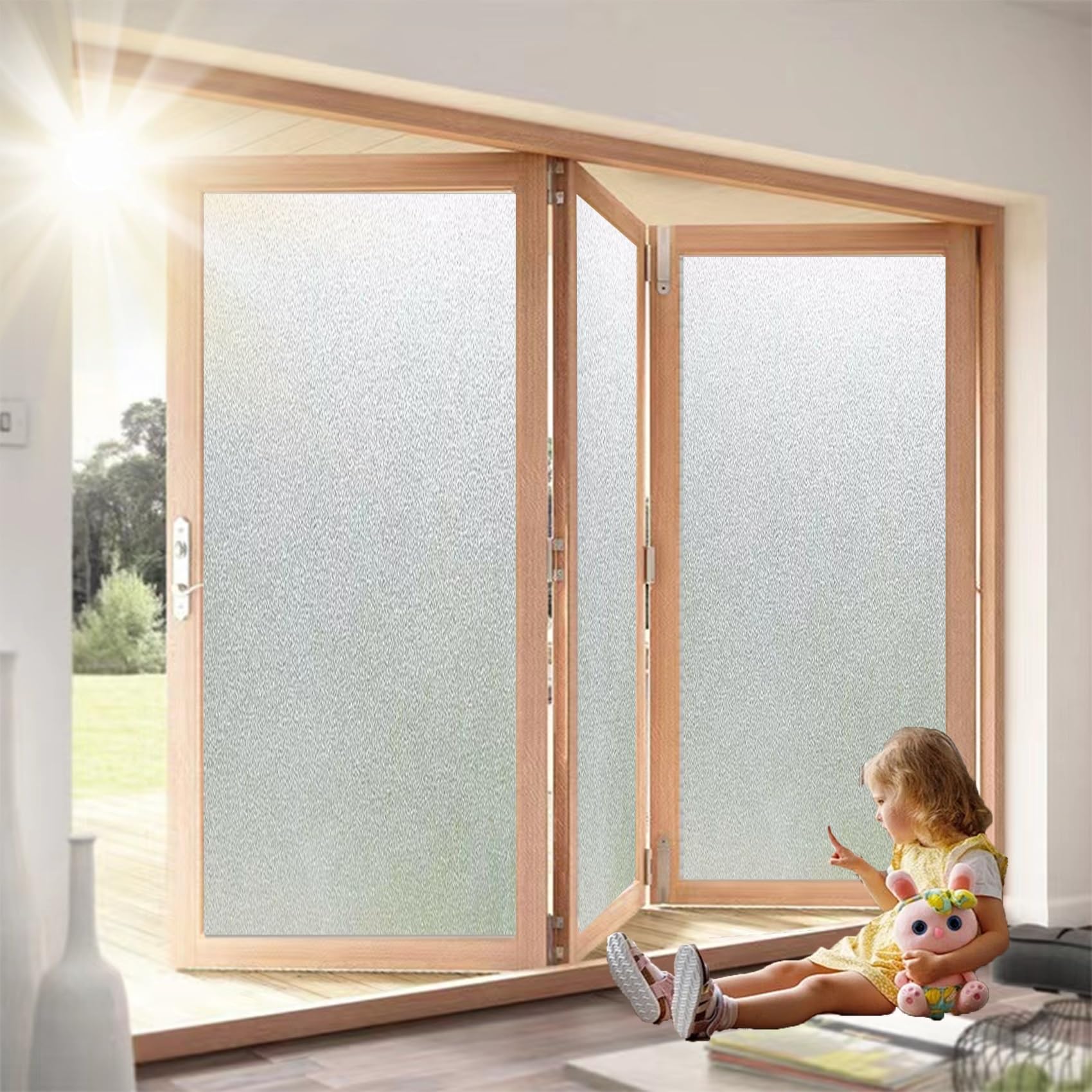 Window Film Privacy Film 80 x 150 cm, Light Blocking, Daytime Privacy Decorative, Removable Reusable, Room Darkening Window Film with Toolkit for Office, Pure scrub