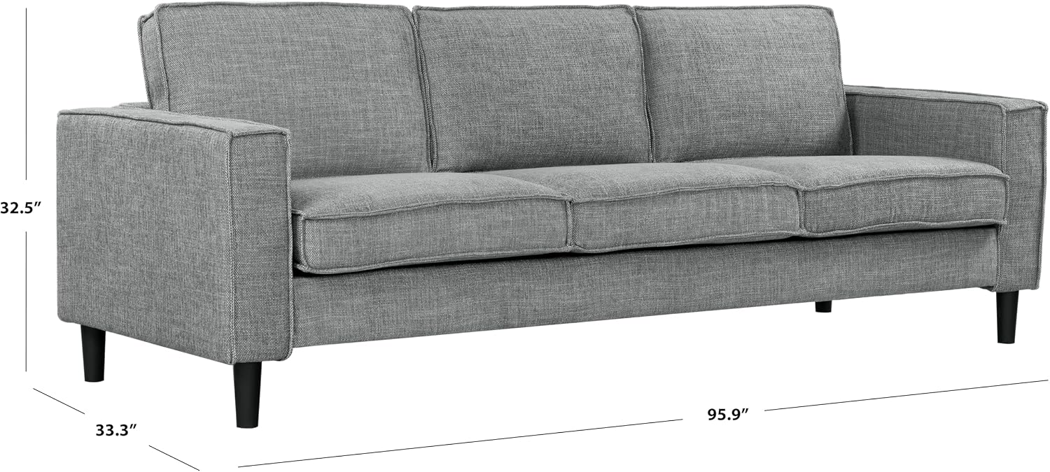 SAFAVIEH Couture Collection - Kalyna 3.5 Seater Sofa – Grey, Modern Upholstered Polyester Fabric Couch with Square Arms & Tapered Legs (SFA2007B)