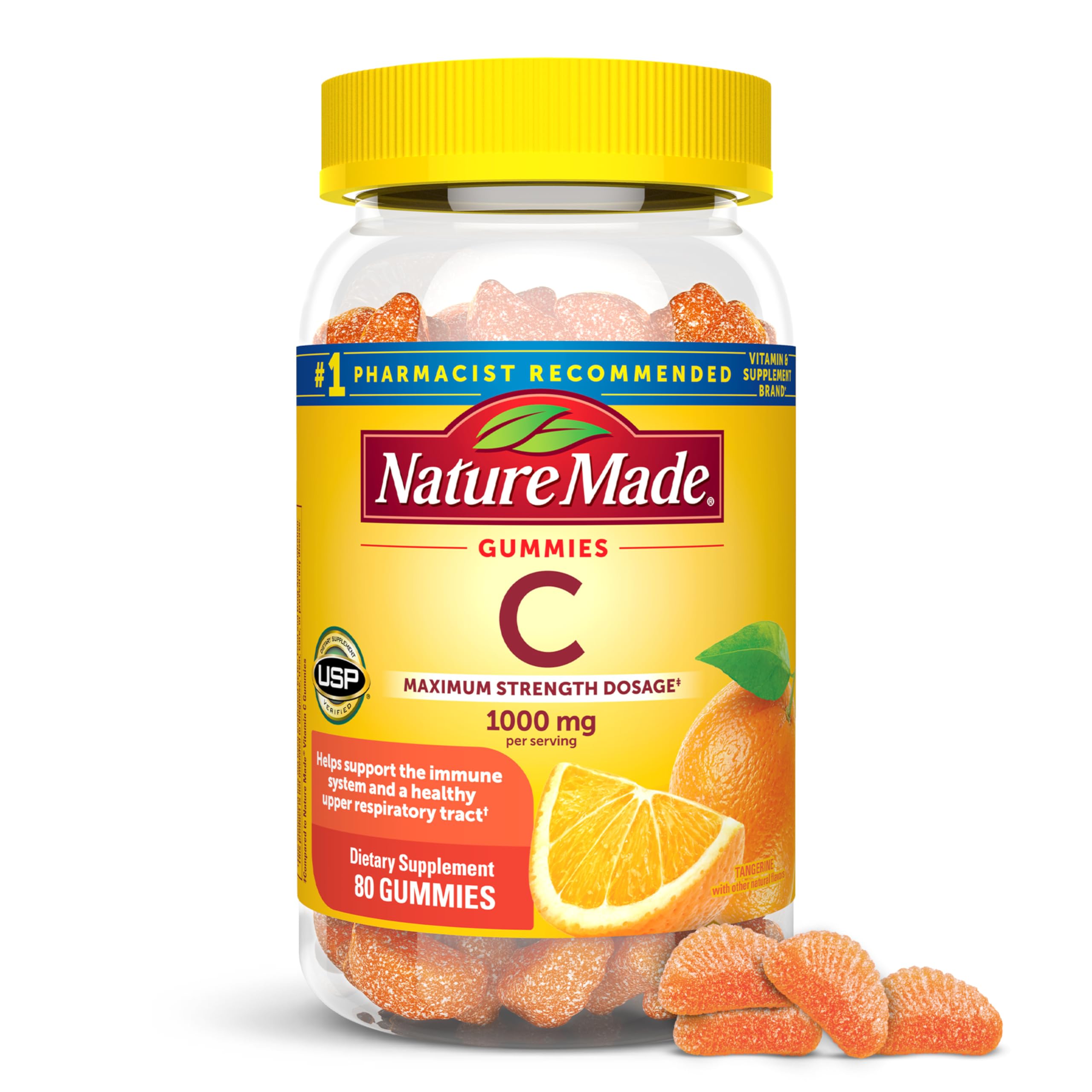 Nature Made Maximum Strength Dosage Vitamin C 1000mg per Serving, Immune Support Vitamin C Gummies for Adults, 80 Vitamin C Gummies, 20 Day Supply