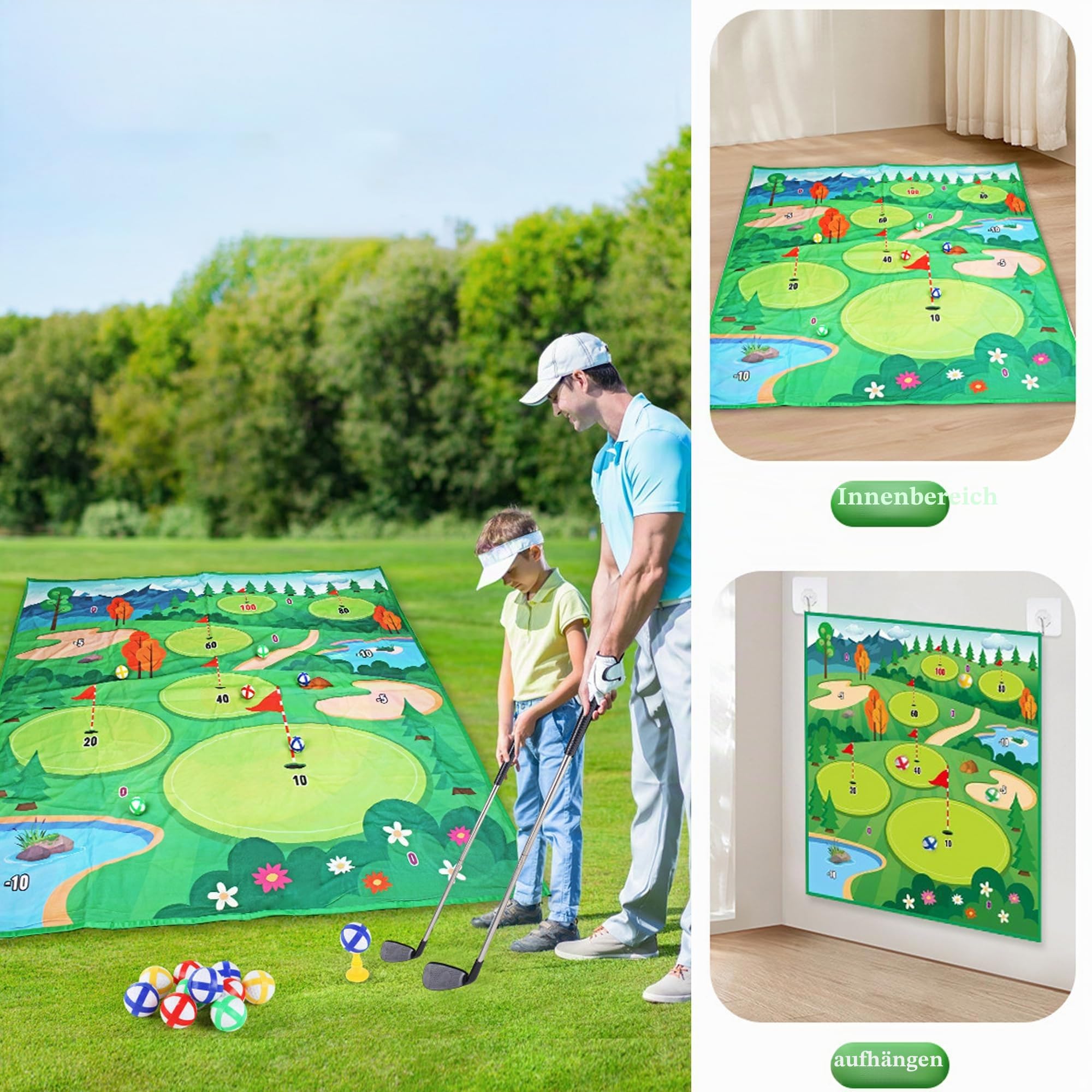 Golf Game Set, Doppelseitige Spielmatte, Geeignet Für Innen- Und Outdoor-Spiele Für Erwachsene Und Familienkinder, Mini Golf Set Spielzeug Für Kinder, Alter 3 Und Up, Minigolf Für Zuhause