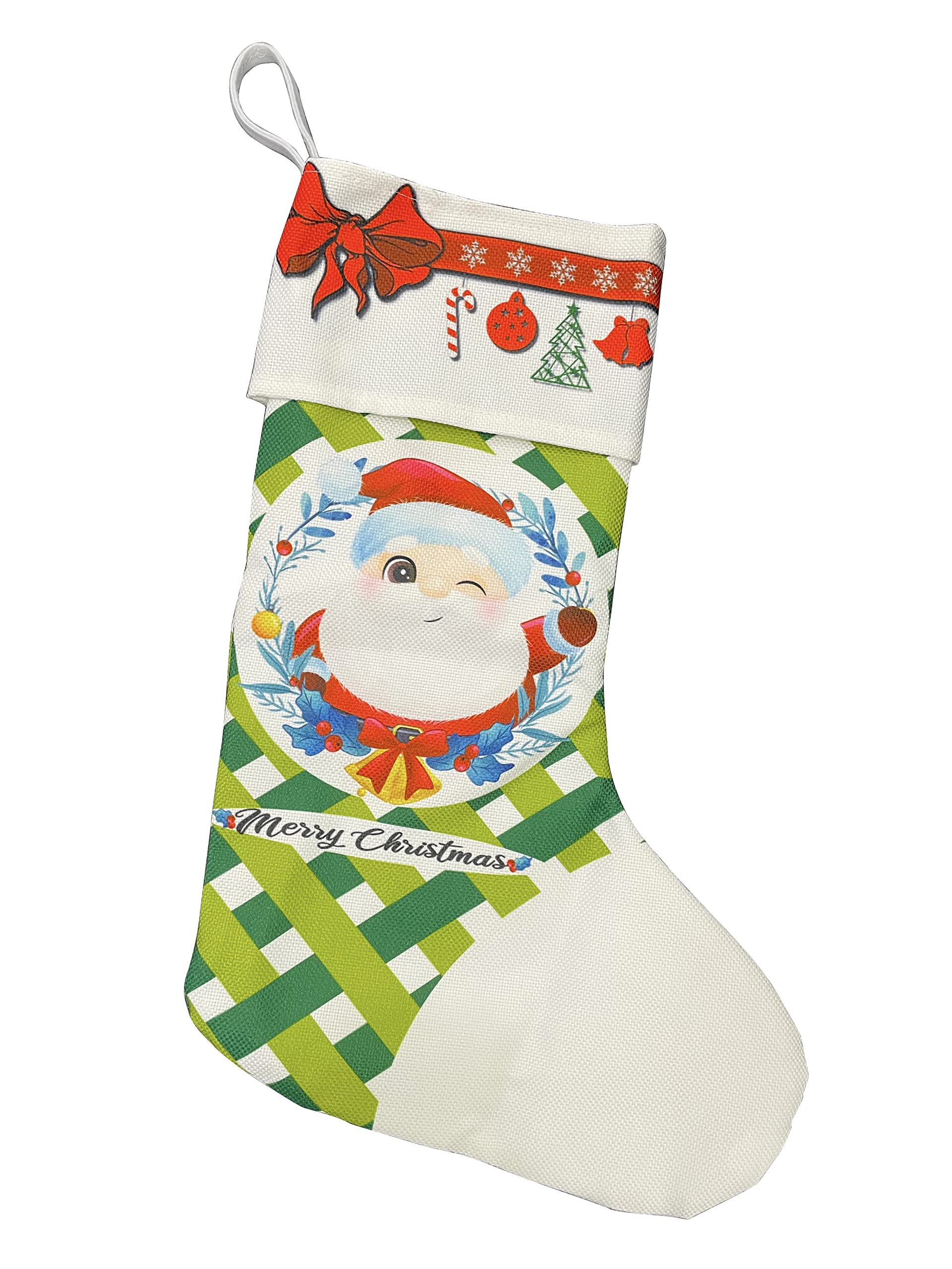 Green Grid Santa Claus Christmas Decorative Socks Christmas Stockings Candy Socks Holders Bag