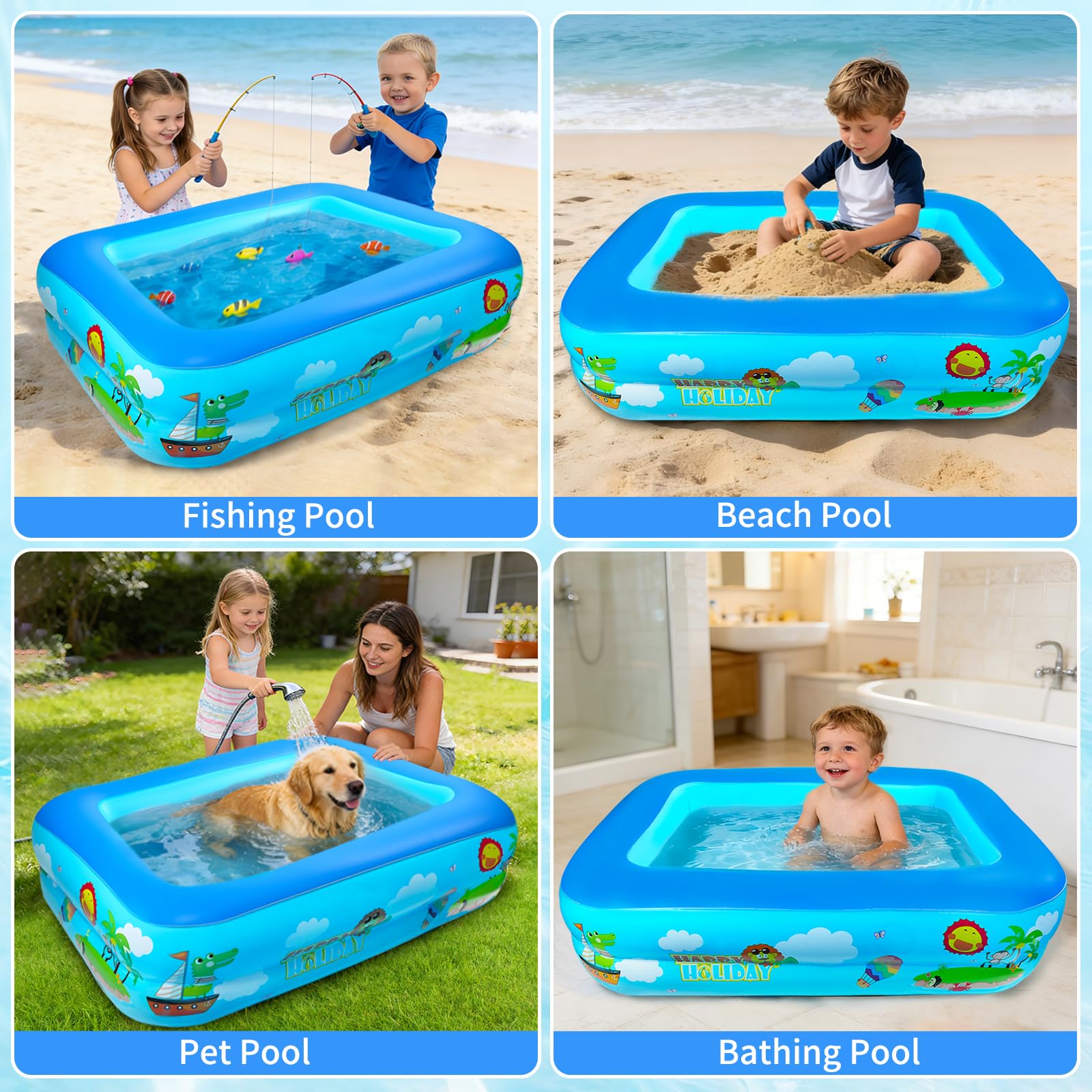Piscina Gonfiabile Bambini Rettangolare, 120 cm Piscina per Bambini in PVC, Piscina Gonfiabile Rettangolare, Piscine Rettangolari Gonfiabili per Interni ed Esterni, Portatile e Resistente