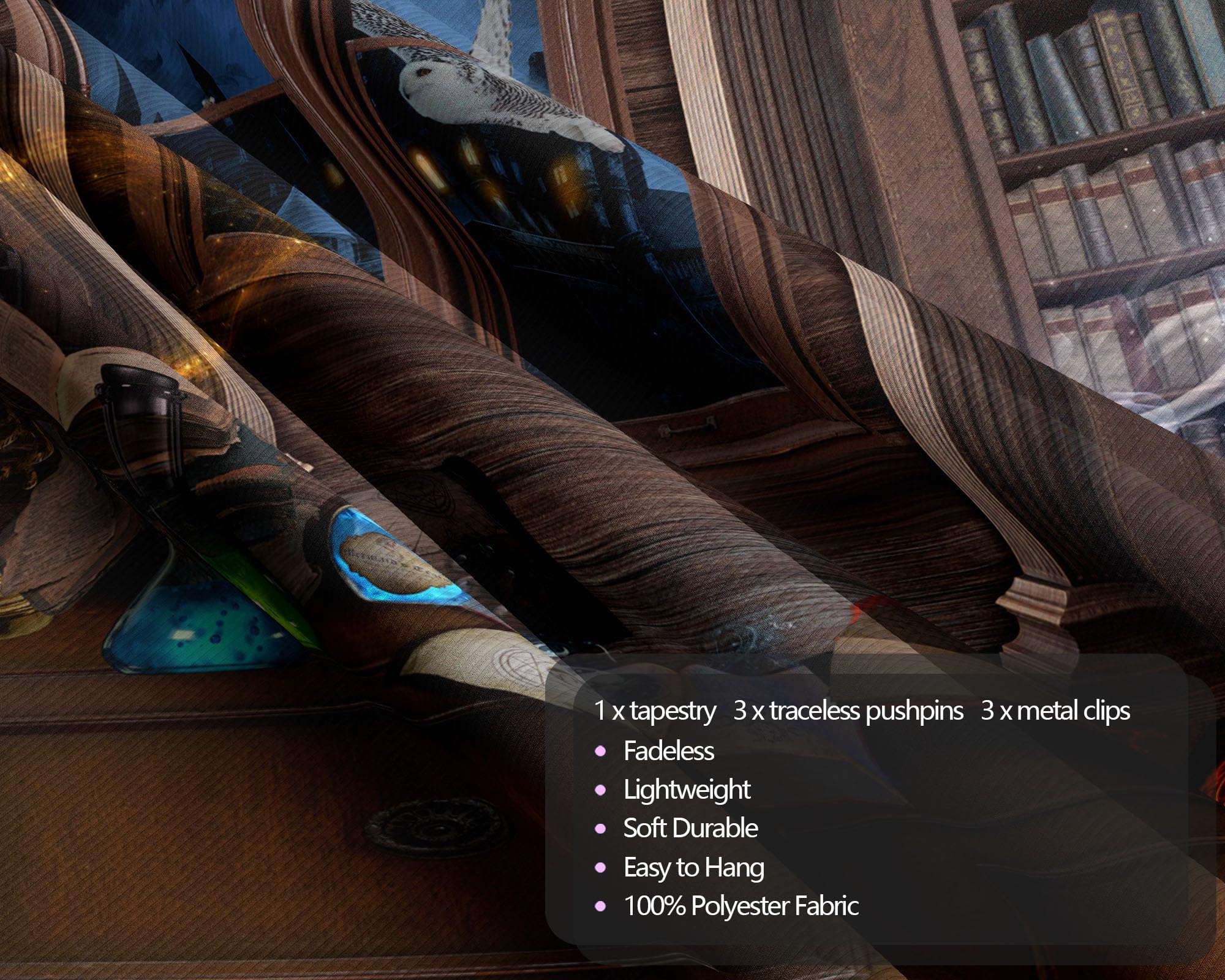 QGHOT Fantasy Library Tapestry Wall Hanging Magic School Bookshelf Backdrop Fairy Tale Library Tapestries for Teens Bedroom Living Room Dorm Decor 78.7"x59.1"