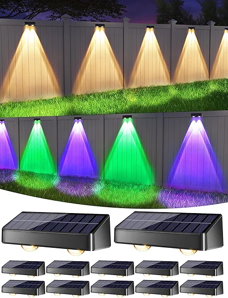 ODEETRONIC Solar Fence Lights Outdoor - 12 Pack RGB + Warm & Cool White Solar Deck Lights, 9 Fixed Color Changing Ourdoor Patio Light with 11 Mode, Outdoor Halloween Lighting for Fence Wall Step Decor