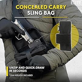 M-Tac CCW Sling Bag for Men & Women - EDC Shoulder Bag Tactical - Crossbody Concealed Carry Bag - Mens Chest Pack (ELITE Black Loop Panel)