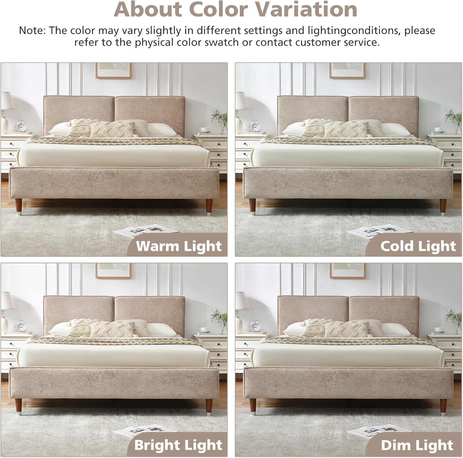 Diagram illustrating recommended mattress height between 8 and 12 inches for the bed frame, showing how different mattress heights affect headboard visibility and the embedded design preventing mattress sliding.