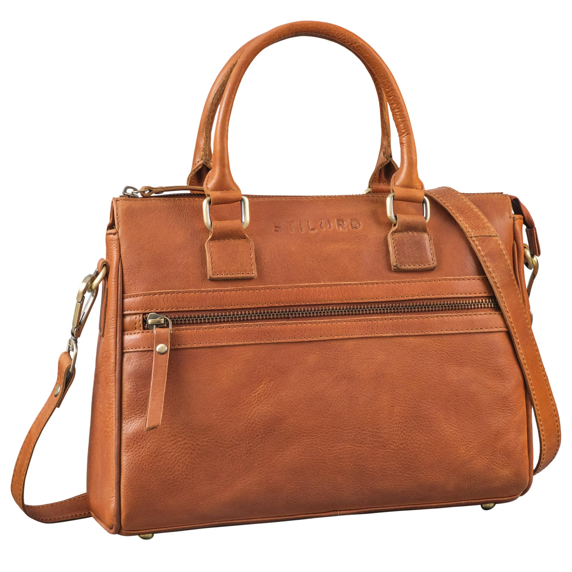 STILORD "Corrine Elegante Bolso Piel Mujer con Bandolera Ajustable Shopper Bag Vintage Tote Bag Universidad Mediano Bolso de Hombro Mujer Cuero Auténtico Color:texas - marrón