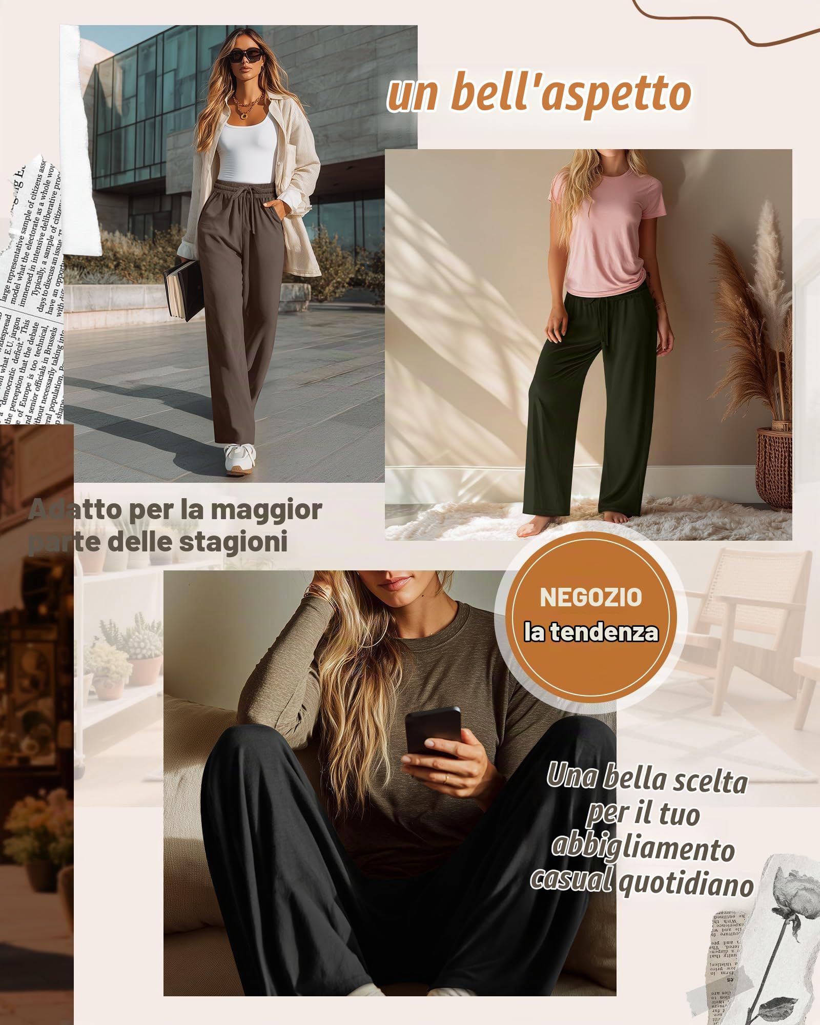Neer Confezione da 3 Pantaloni da Jogging da Donna con Tasche, Gamba Larga, Comodi e Spessi, con Coulisse, Stile Casual e Ampio