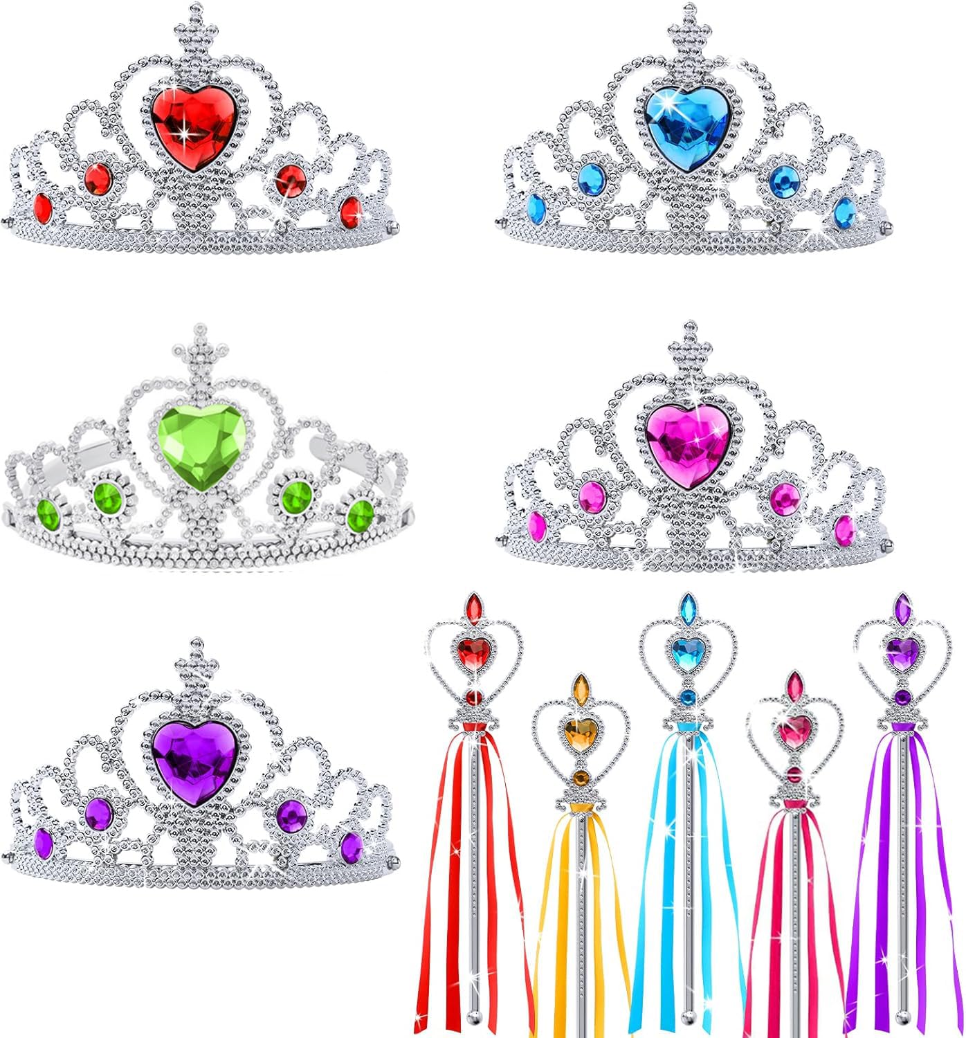 Aomig Zestaw akcesoriów do przebierania księżniczki, 10-częściowy kostium Elsy, biżuteria, zabawki z tiarą księżniczki i magiczną różdżką, dla dziewczynek Urodziny Halloween Cosplay