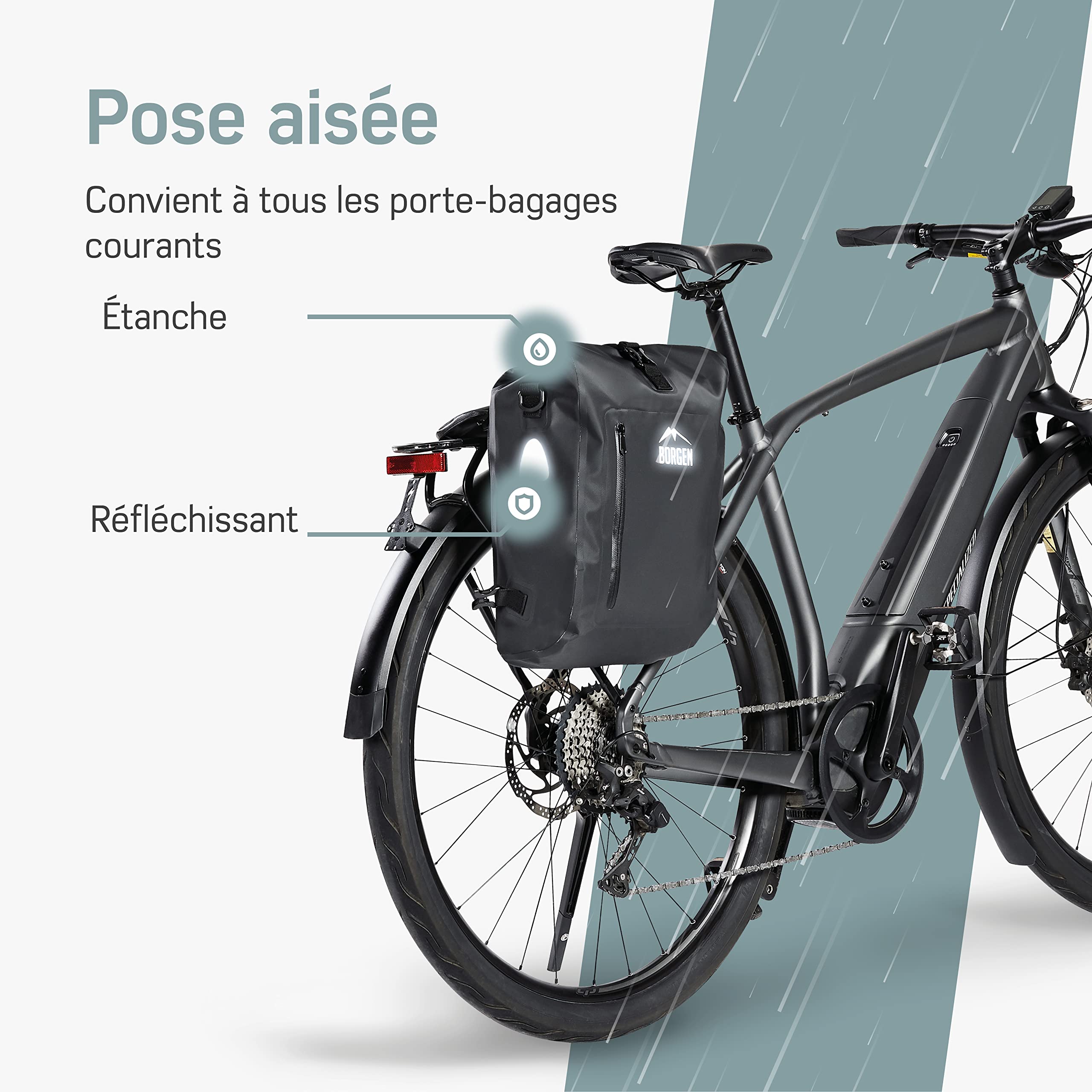 Borgen Sacoche Bicyclette Porte-Bagages Sac à Dos de Bicyclette 3 en 1 I Sacoche Porte-bagagesISac à bandoulière - 100% étanche, réfléchissant avec Sac Ordinateur Portable