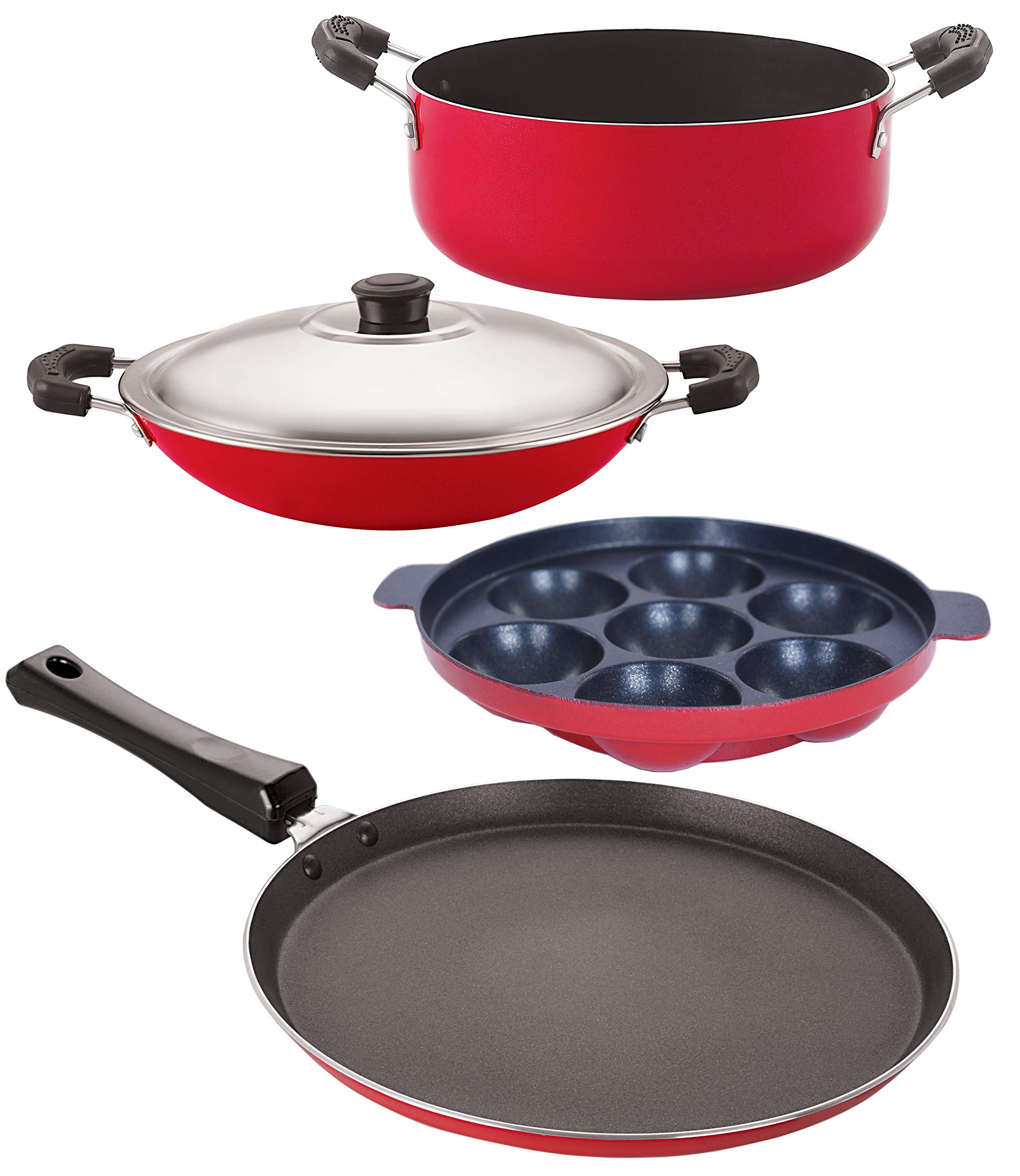 NIRLON 3 Layer Non-Stick Coated 4 Piece Kitchen Cooking Essential Combo Item with Extreme Durability