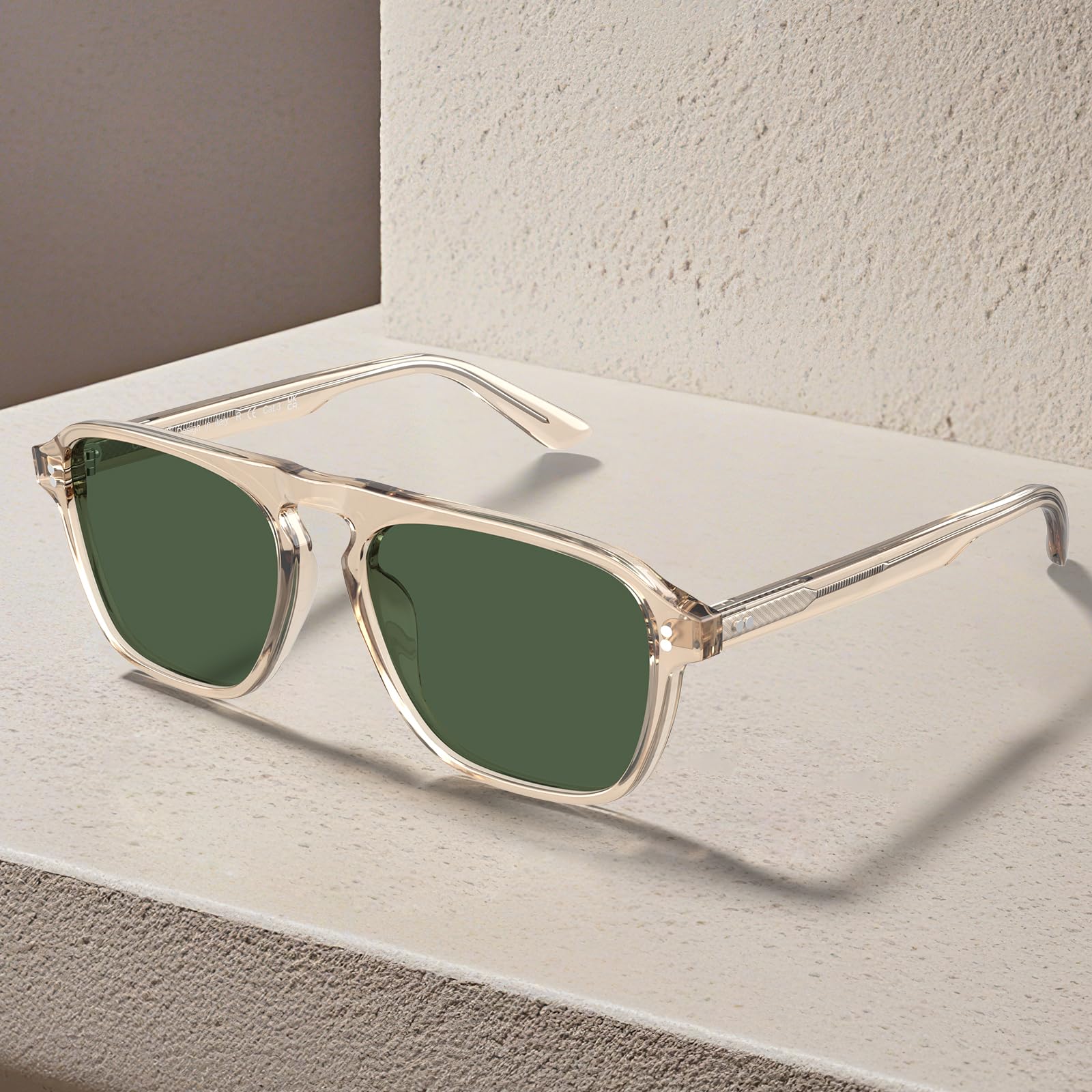 Carfia Polarisées Lunettes de soleil Hommes - Pilote Modèle UV 100% Protection Monture Rectangulaire en Acétate Lunettes de conduite CA5355