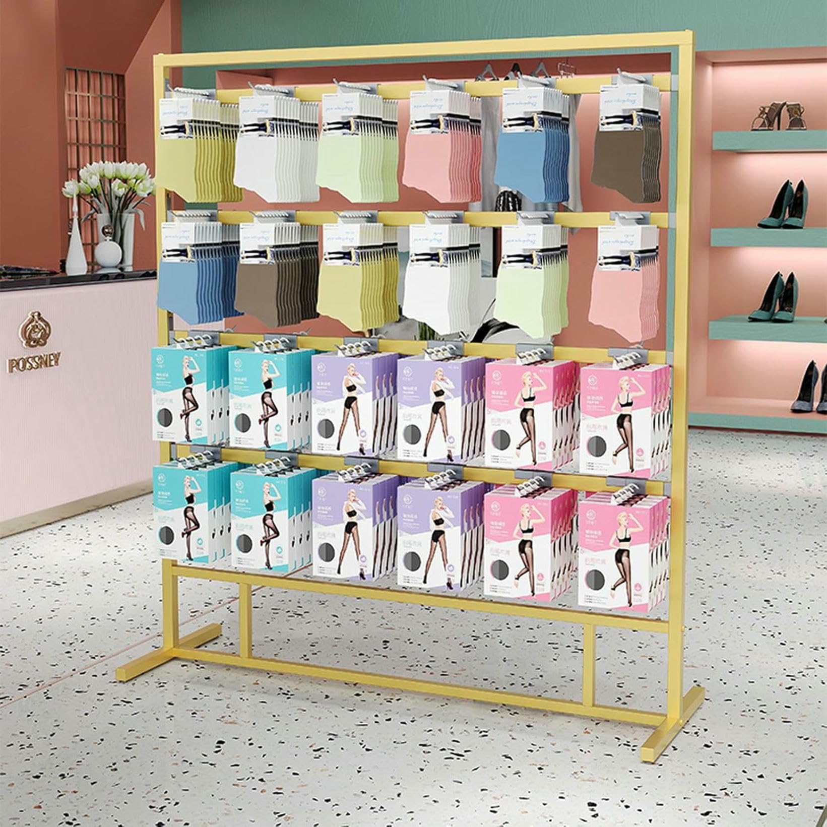 Étagère en fer forgé double face réglable pour magasins de chaussettes