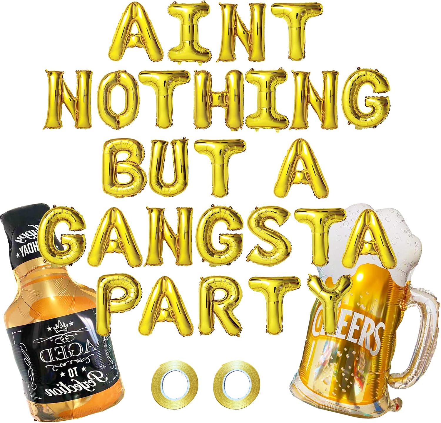 18“Gold Aint Nothing But a Gangsta Party Letter Balloon Banner 90s Disco Themed Party Decorations 90s Themed Gangster Birthday Party Hip Hop Party Decor 90s Birthday Balloons Supplies