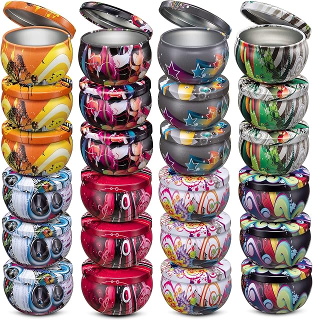 Opeshar 24 PCS DIY Candle Tins Craft Tools, Round Containers with Slip-On Lids& Free Cotton Wicks for Party Favors, Candle Making, Spices, Gifts