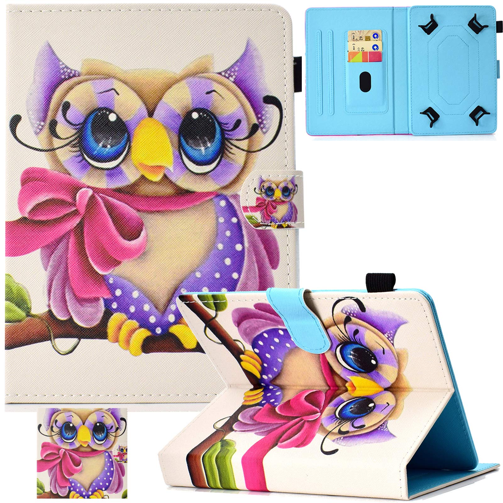 ArtyondUniversal 9.0-10.5 inch Case, PU Leather Stand Cover with Card Slots Protective Case for All 9.6 9.7 10.0 10.1 10.4 10.4 10.5 Inch Tablet and More 10.0 inch Android Tablet (Girl Owl)