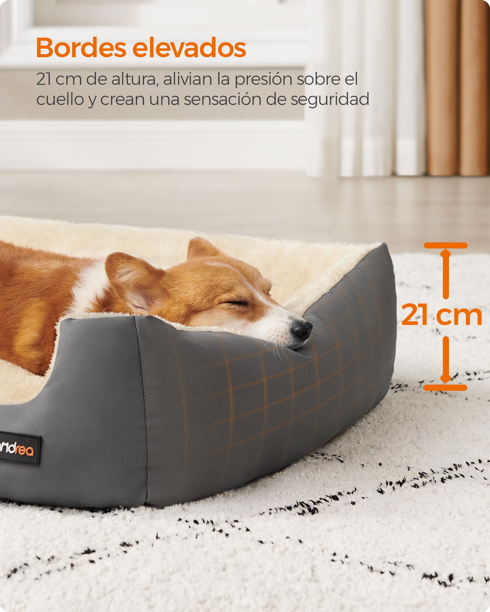 Feandrea Cama para Perros, Sofá Cama para Mascotas, Alfombra Extraíble y Reversible, Bordes Elevados, Base Antideslizante, Talla M, 70 x 55 x 21 cm, Gris Paloma y Beige Arena PGW003G01