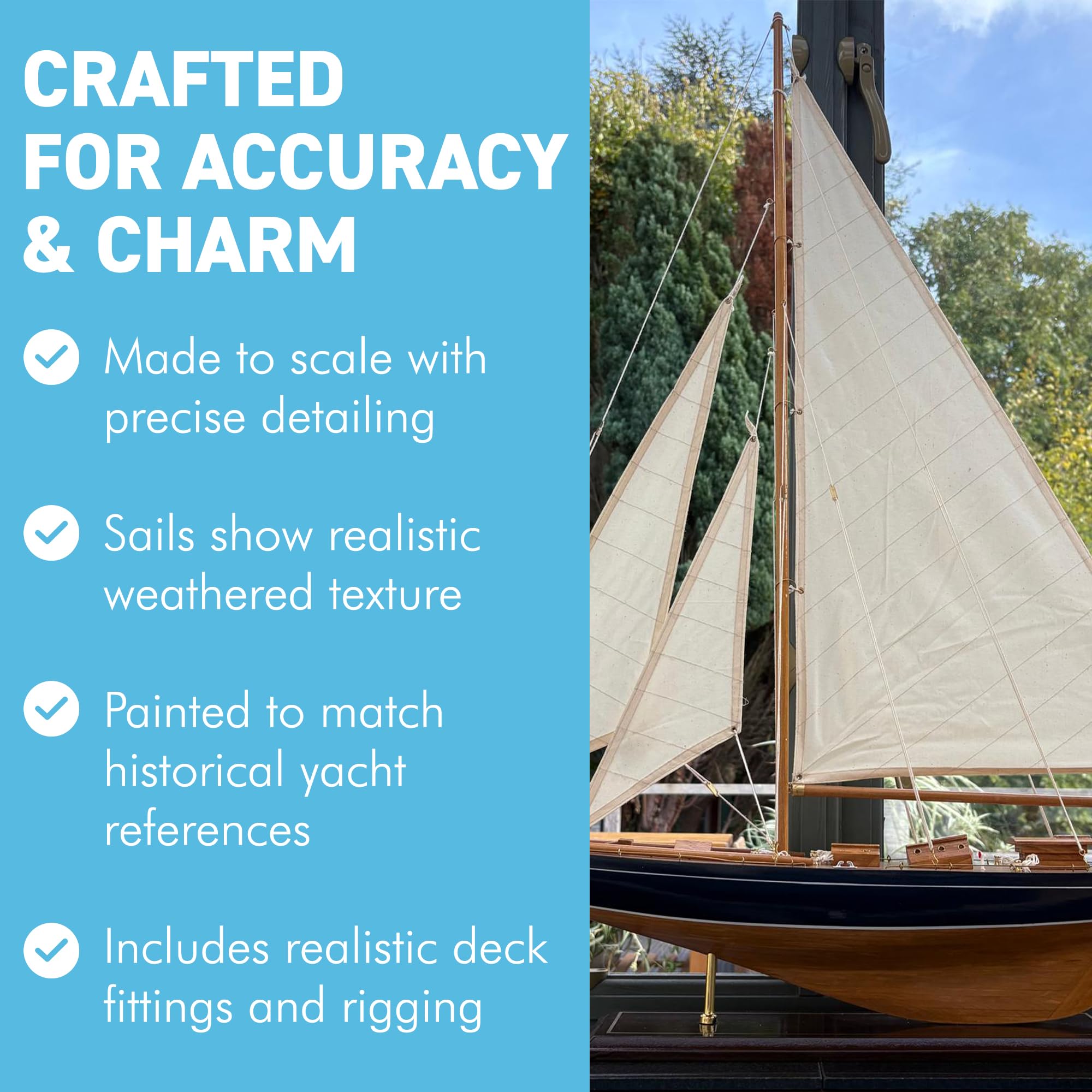 J Class Segelyachtmodell aus Holz, 76 cm, America's Cup Racing Segelboot, 97 cm hoch, nautisches Display, Ornament, teilweise montiertes Modellboot-Kit