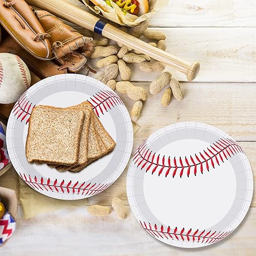 Miniatura 5 de ADXCO Paquete de 48 platos de béisbol de 9 pulgadas y 7 pulgadas, platos redondos de papel de béisbol para decoración de fiestas de cumpleaños,