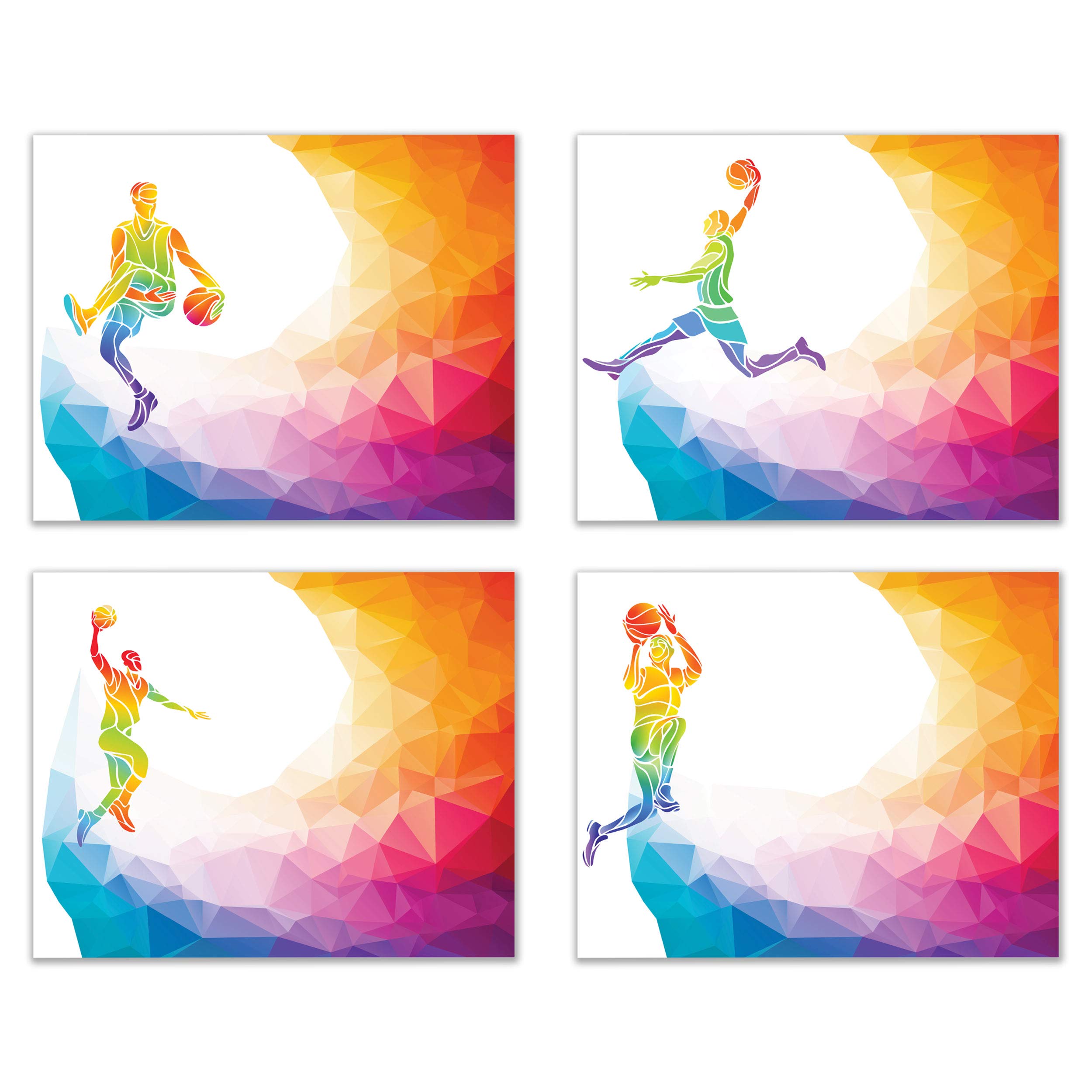 Summit Designs Basketball Wall Decor, Basketball Decor, Basketball Art, Basketball Poster | Set of 4 (8x10) Inch Unframed | Basketball Posters for Boys Bedroom, Girls Basketball Gift Idea