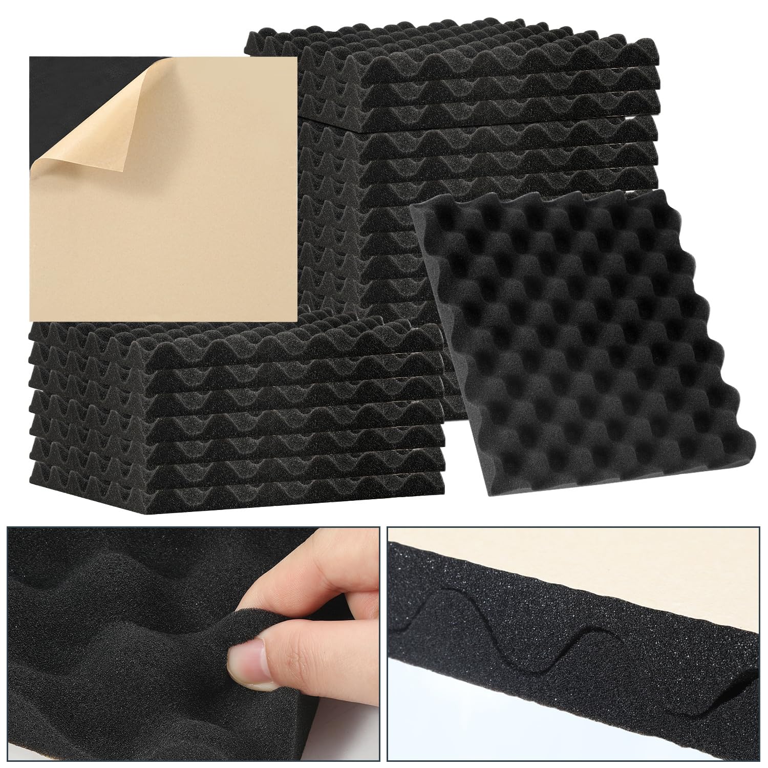 Sonnewelt 24 pannelli fonoassorbenti, 2,5 x 30 x 30 cm, in schiuma fonoassorbente, isolamento acustico, pannelli acustici per studio di registrazione, podcast, gaming, decorazione a onde