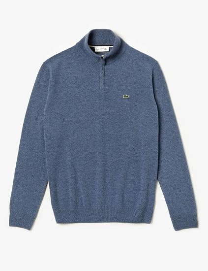 Lacoste AH1682-ASY Pullover Mezza Zip Uomo 100% Lana Merinos Extrafine BLU  NAVY Regular Fit