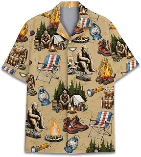 Tropical Bigfoot Hawaiian Shirts for Men Women, Sasquatch Summer Beach Button Down Short Sleeve