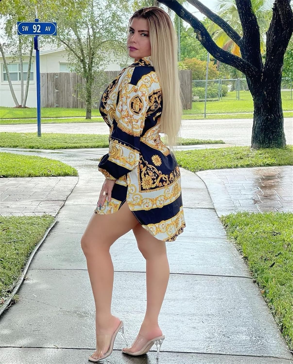 Women's Floral Button Down Shirt Dresses Casual Oversized Long Sleeve Button up Blouses Tops Mini Dress - Image 5