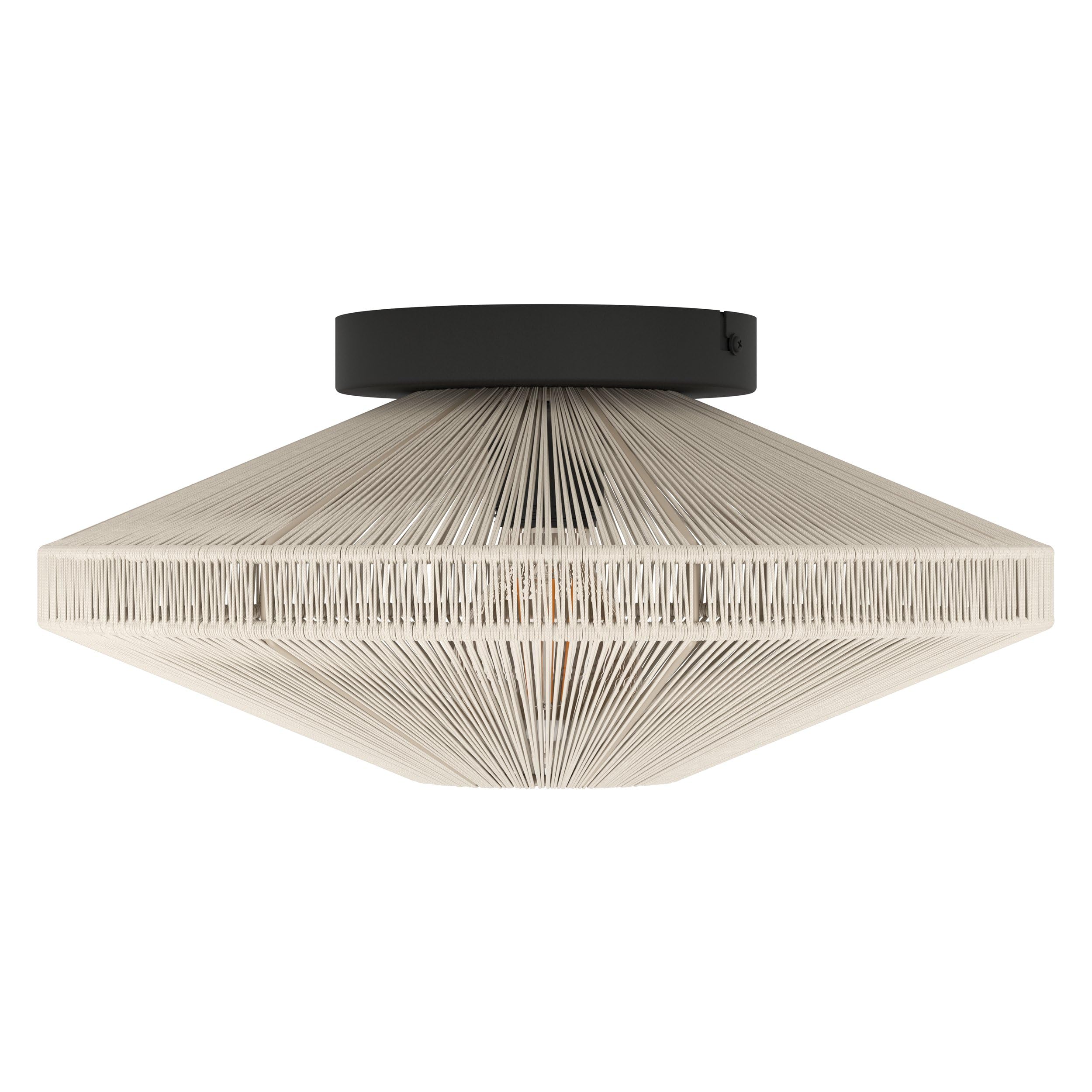EGLO Deckenlampe Midsumer, Deckenleuchte aus Stoff | Deckenbeleuchtung Japanisch aus Metall in Schwarz und Naturgarn in Creme, Wohnzimmerlampe mit E27 Fassung, Ø 38 cm