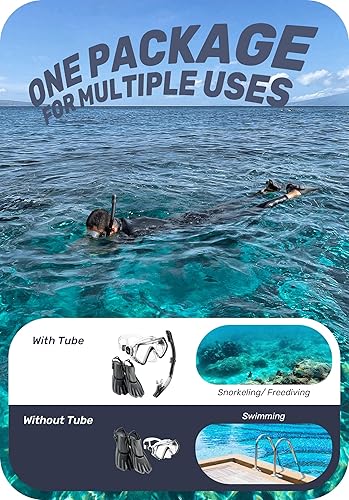 Miniatura 7 de CAPAS Juego de aletas de máscara de esnórquel, equipo de esnórquel de tamaño de viaje para adultos con aletas ajustables, máscara de buceo y