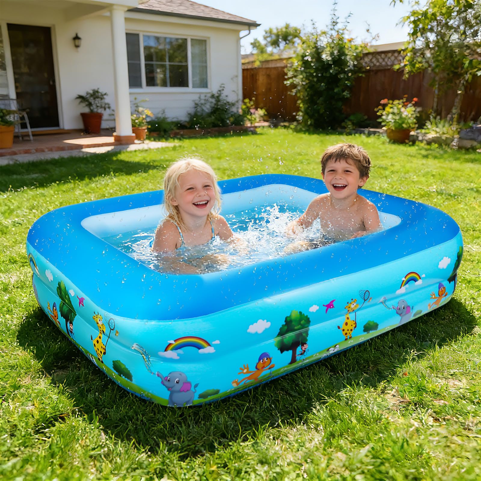 Piscina Gonfiabile, 108 x 80 x 28 CM Piscina Gonfiabile Bambini, Piscina per Bambini, Piscinas 2 Anelli, Piscina Baby Rettangolare, per Cortile, Giardino, Interno, Esterni