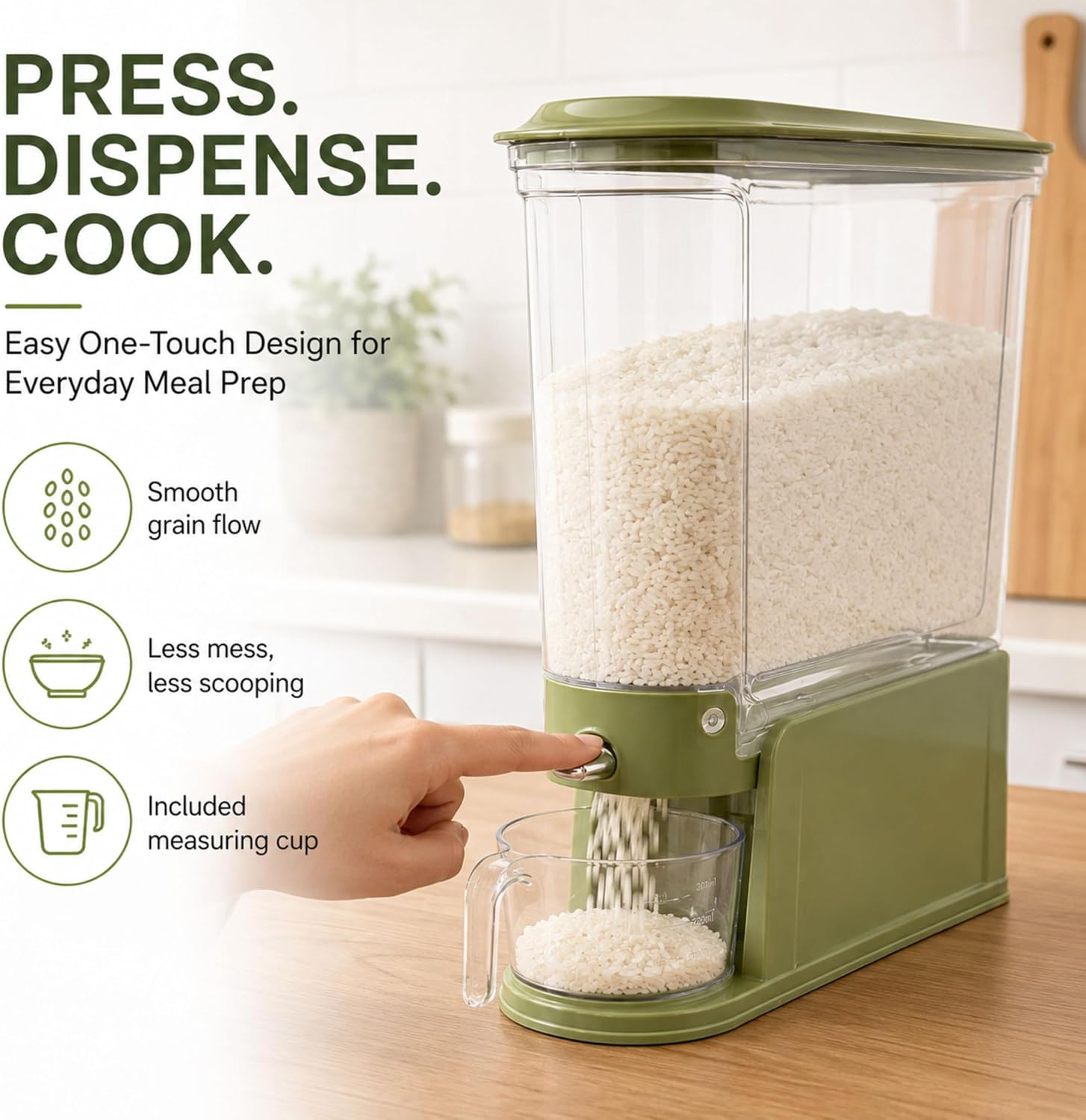 ROOM127 Rice Dispenser 22-25 Lbs, Airtight Grain Container, Vintage Green