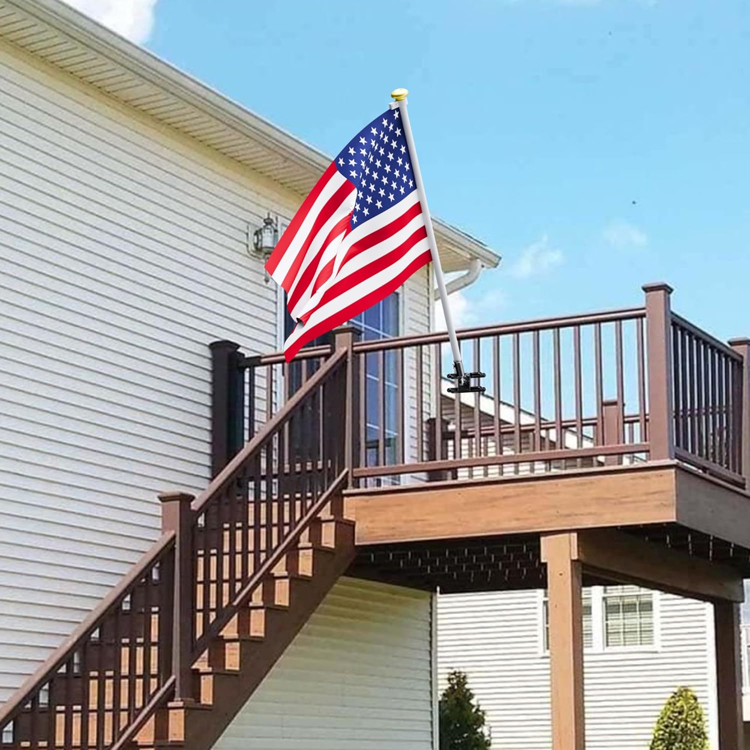 Flag Pole Holder for Outside House, No Drilling Adjustable Flag Holder for Railing, Sturdy and Rust Proof Flag Pole Mount, Heavy Duty Flag Pole Bracket, Outdoor Flag Holder for 1'' Flagpole