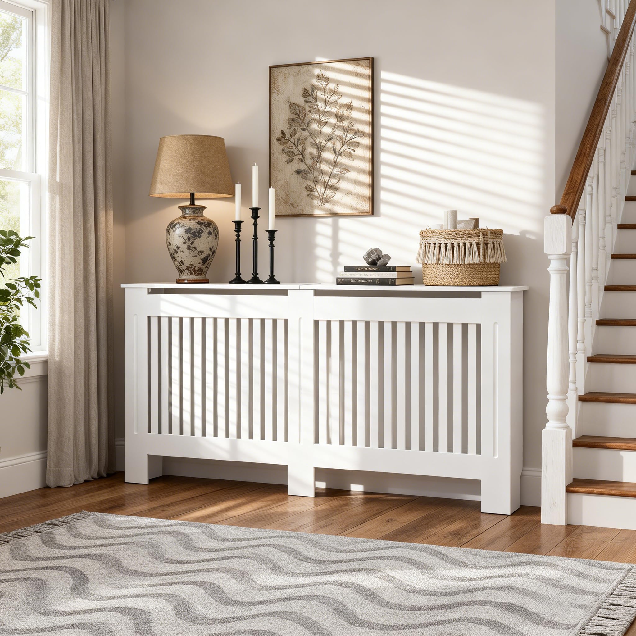 FATIVO Extra Tall Radiator Cover 90cm High White Vertical Slat Thick MDF — image 1