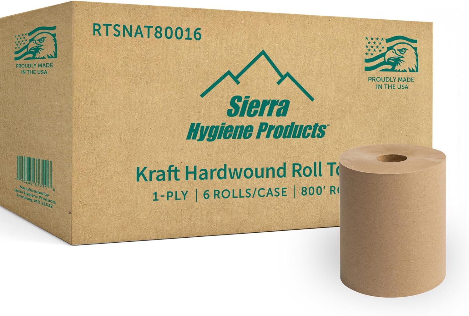 Sierra Hygiene Natural (Kraft) 1-Ply 8" Hardwound Paper Towel, 800’ Roll – 6/Case