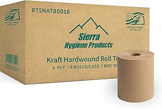 Sierra Hygiene Natural (Kraft) 1-Ply 8" Hardwound Paper Towel, 800’ Roll – 6/Case