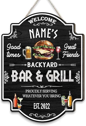 Miniatura 9 de Artsy Woodsy Letrero personalizado para bar y parrilla en el patio trasero (no tallado o neón), decoración de placa artística de pared, accesorios