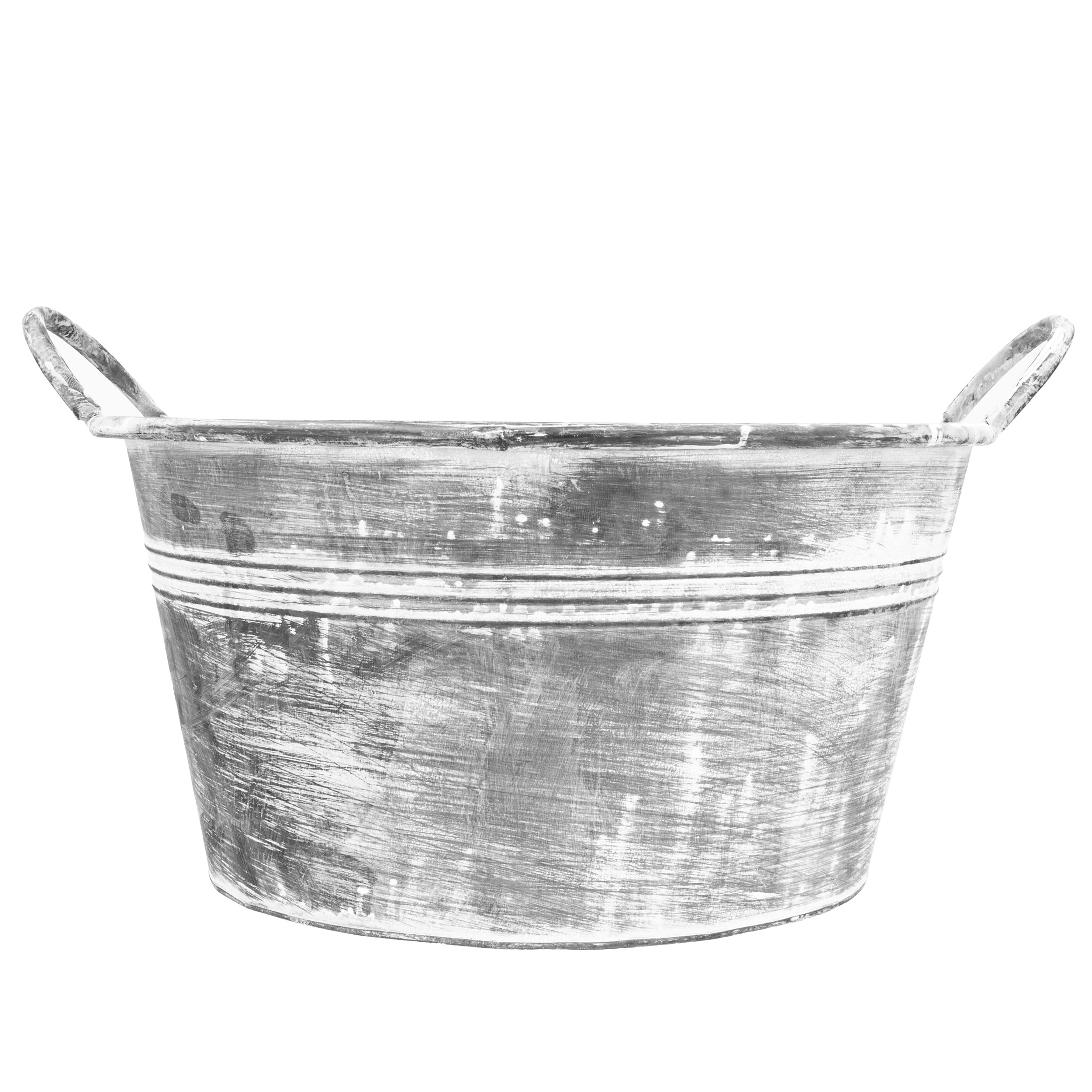 Verzinkte Wanne - Große Schale zum Bepflanzen - Shabby Chic Garten Deko Draußen - Wasserwanne Miniteich Balkon Deko - Teichwanne Garten Deko