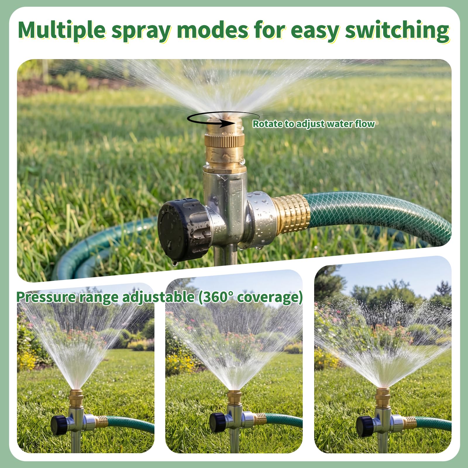 Rasensprenger für Hof, Metall, 360°-Abdeckung, Sprinkler mit Aluminium-Legierung, verstellbarer Wasserdurchfluss, Messingdüse für Hof, Garten, Gemüse, kleine/mittlere Rasenbewässerung, 2 Stück