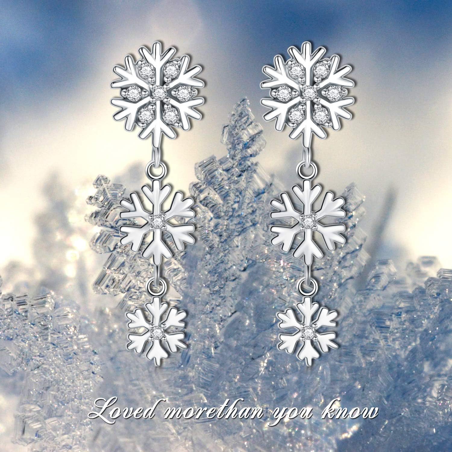LONAGO Snowflake Earrings 925 Sterling Silver White Snowflake Drop Earrings Jewelry for Women - Image 4