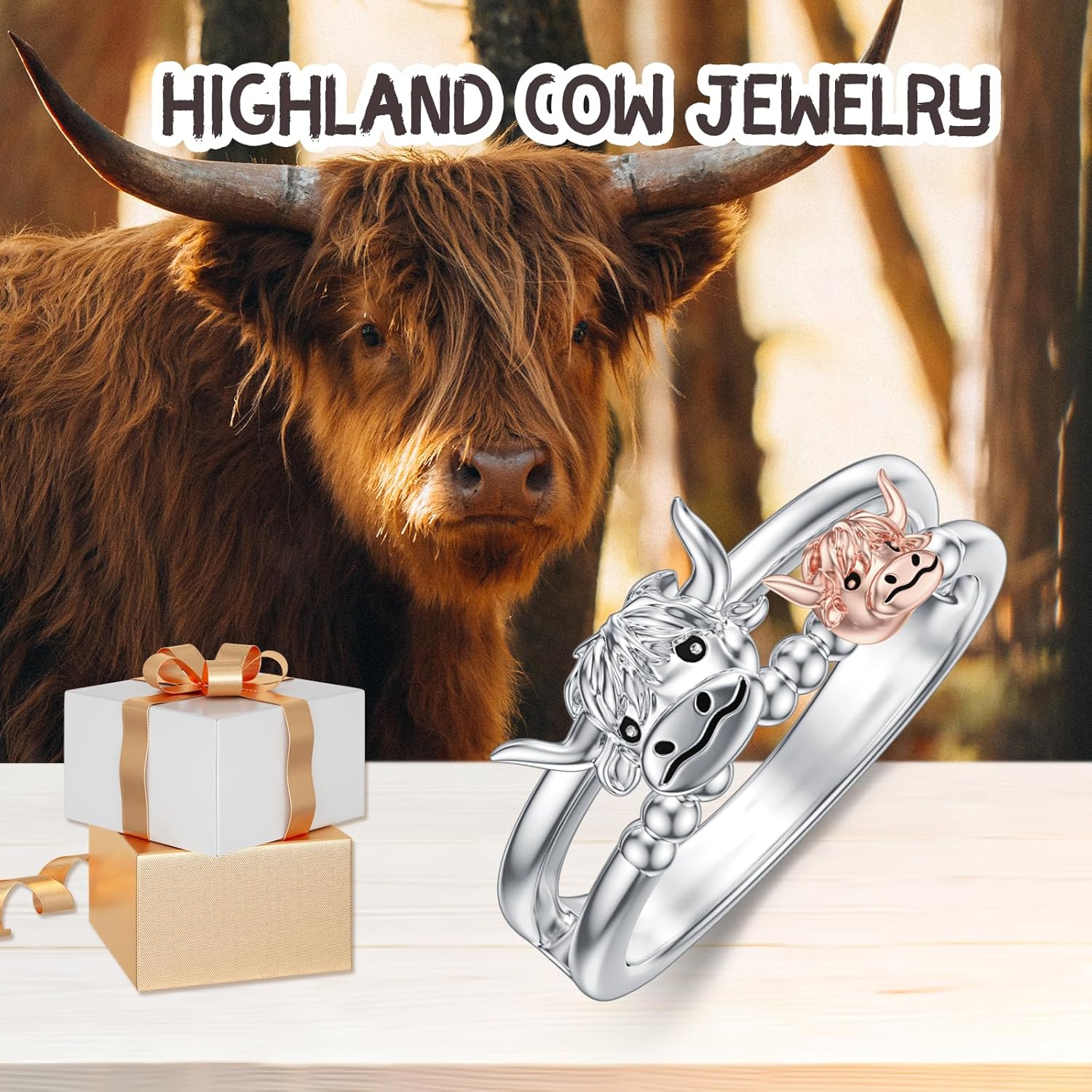 WINNICACA Highland Cow Ring 925 Sterling Silver Cute Animal Rings Jewelry Gifts for Women Teens Birthday - Image 6