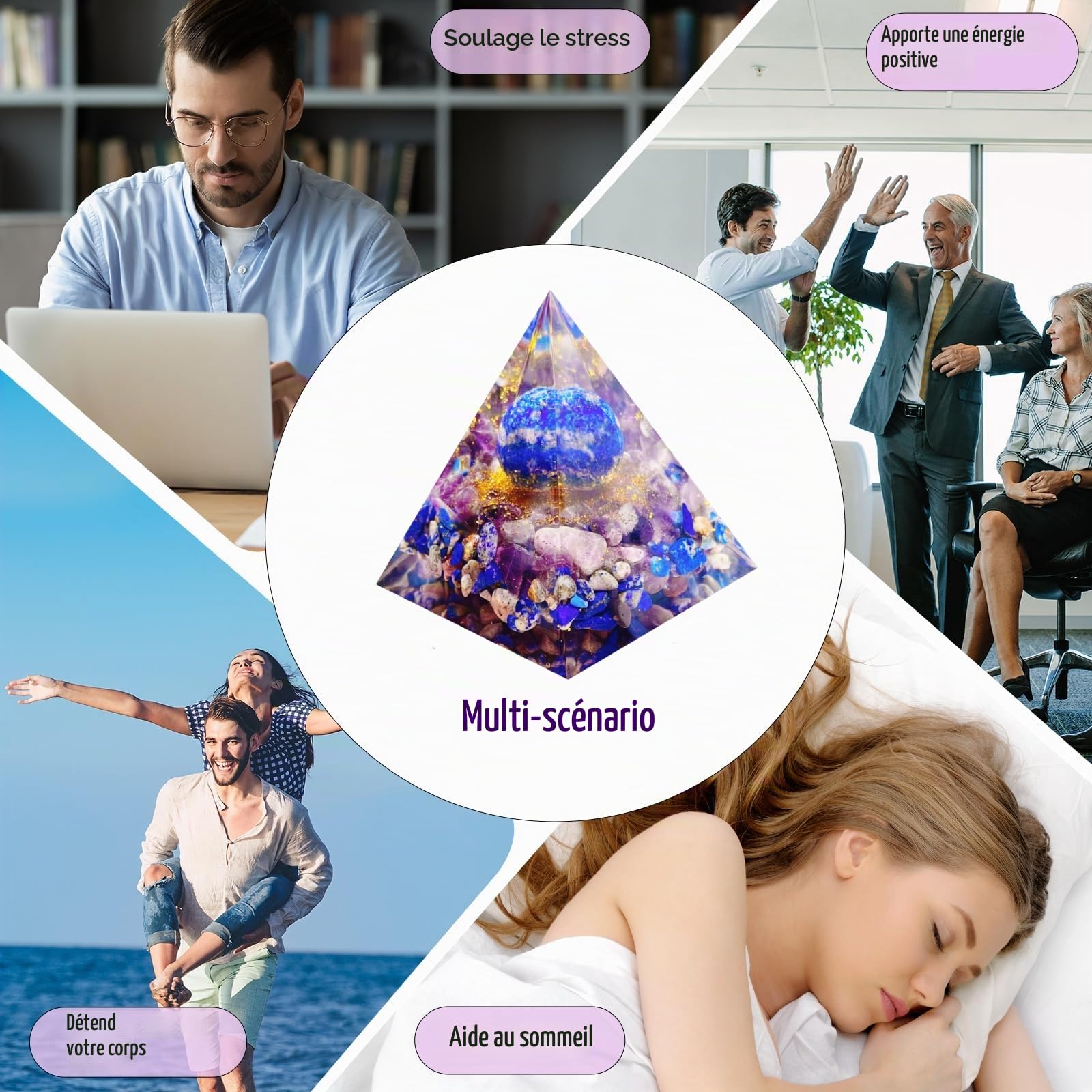 Générateur d'énergie Pyramide Orgone,Pyramide de Cristal de guérison d'Orgonite Lapis-Lazuli&Améthyste Naturelle,Réduisez Le Stress Ajustez Le Chakra Traiter et méditation.Attirer la Chance