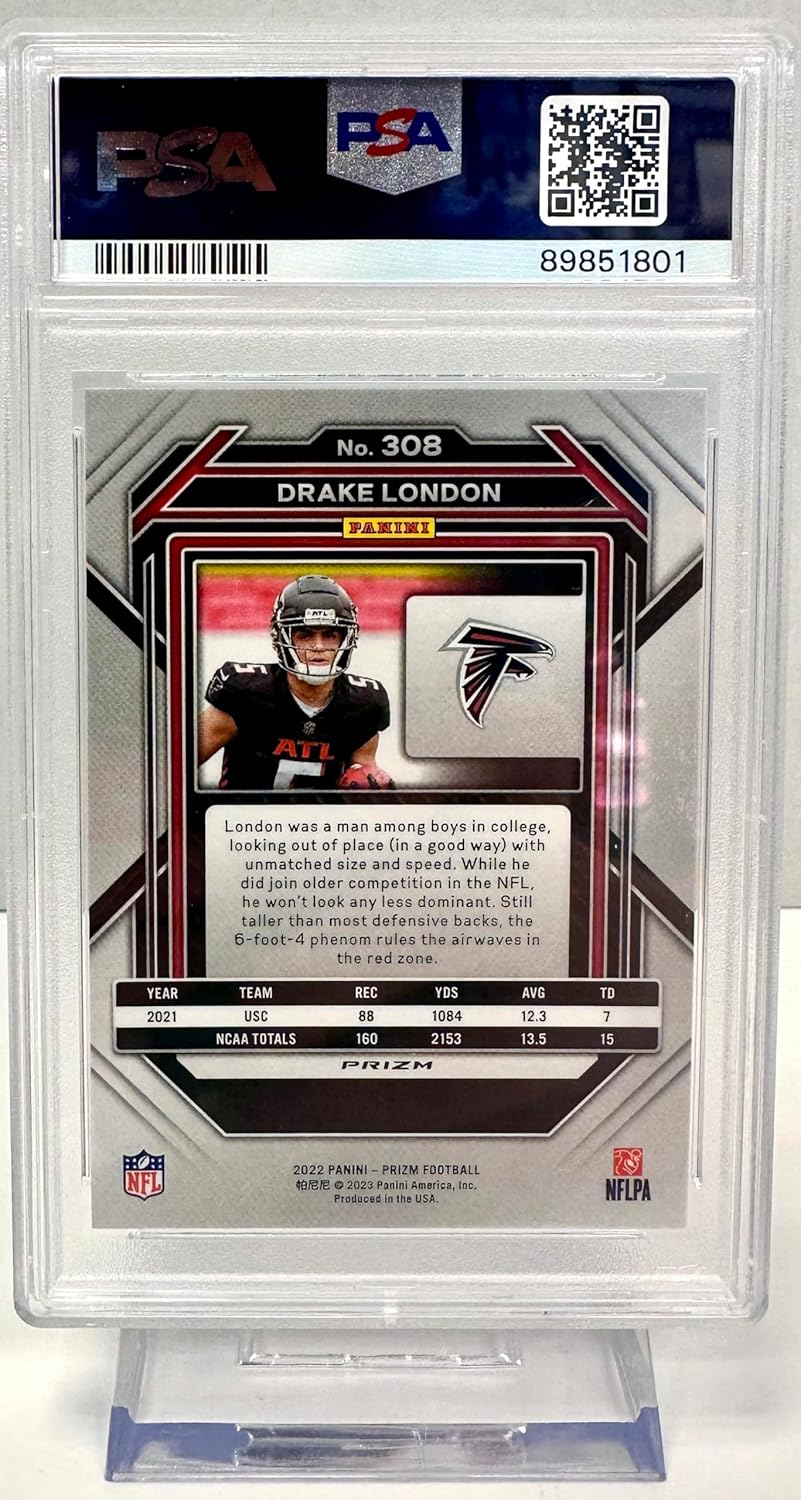 Drake London PSA Graded 9 Mint Rookie Card Green Prizm Collectible Football Card - 2022 Prizm Football Card #308 (Falcons)