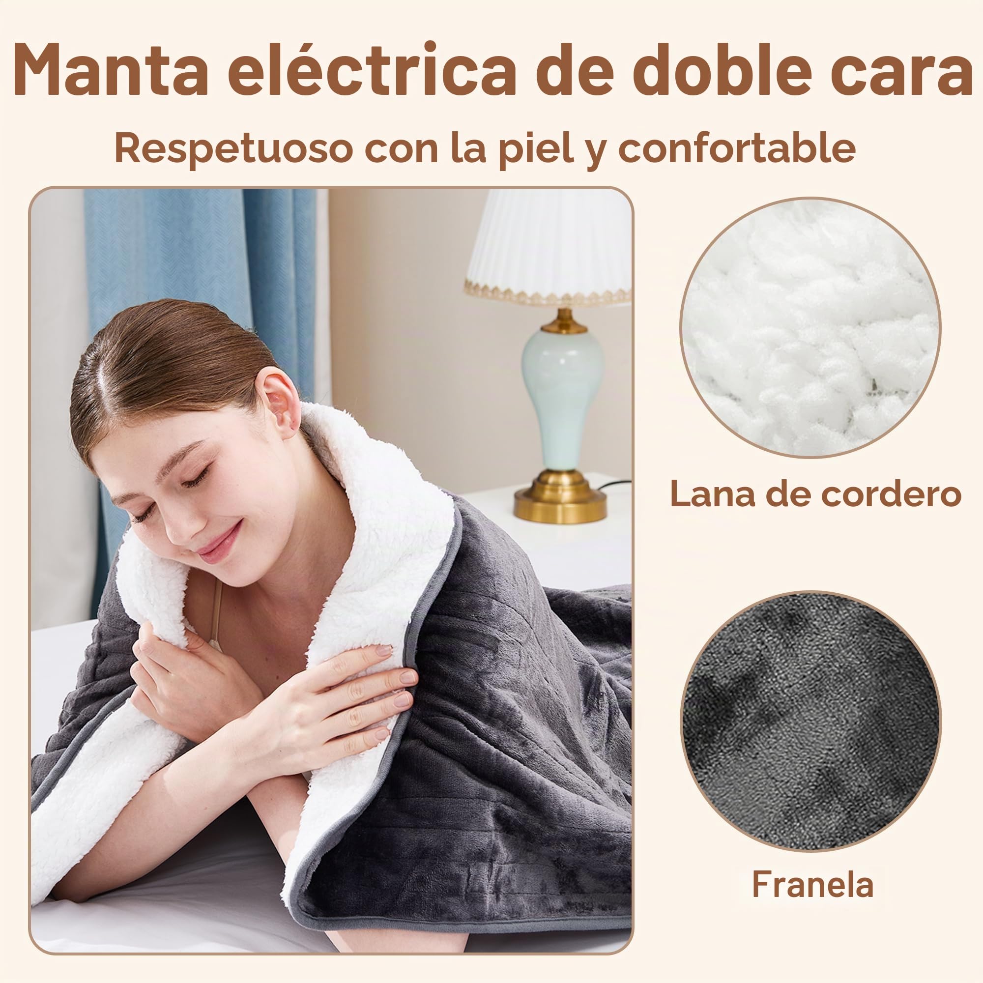Manta Eléctrica de 180 x 130 CM, 4 Niveles de Calor y 4 TTemporizadores, Lavable a Máquina (180 * 130CM)