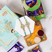 Gifticon Rakhi for Brother with Chocolate Combo Gift Set - Designer Rakhi for Brother Bhaiya with Celebration 50 Chocolates Pack - Rakhi Set of 2 | IB-2R-CB50-GreenPendalSet