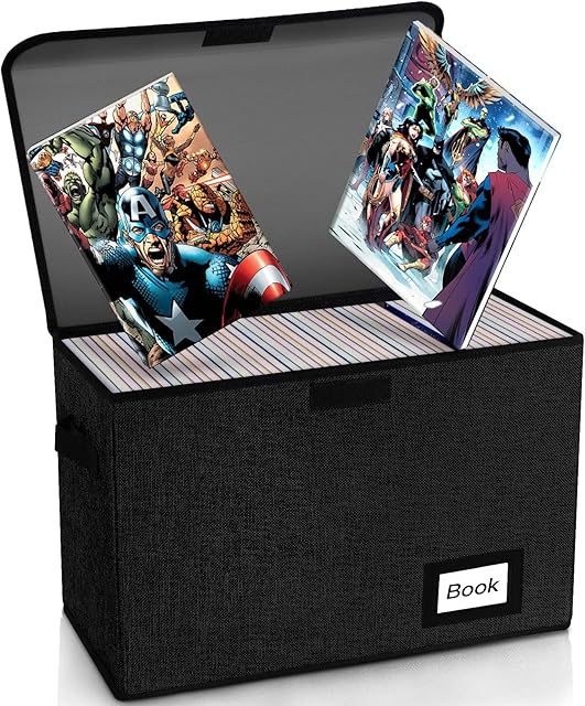 YNSZAS Comic Book Storage, Comic Book Box, 15.8" X 7.8" X 11.8", Collapsible Comic Short Box, Holds 160-180 Comic Book, Heavy Duty Comic Book Bin Container Holder Shelf (Black)