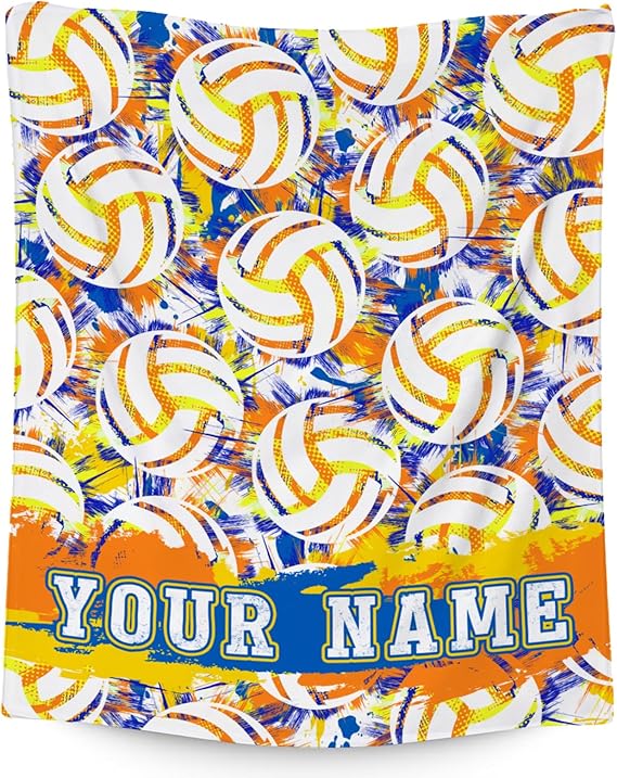 Custom Volleyball Blanket, Cozy Soft Throw Gifts for Boys, Cool White Flannel Throw Blankets for Bed Travel, 50x60 Inches